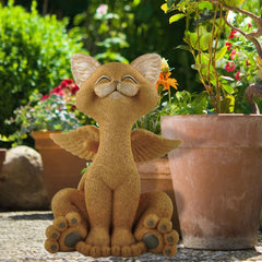 Whimsical Happy Cat Angel Garden Statue