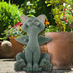 Whimsical Happy Cat Angel Garden Statue