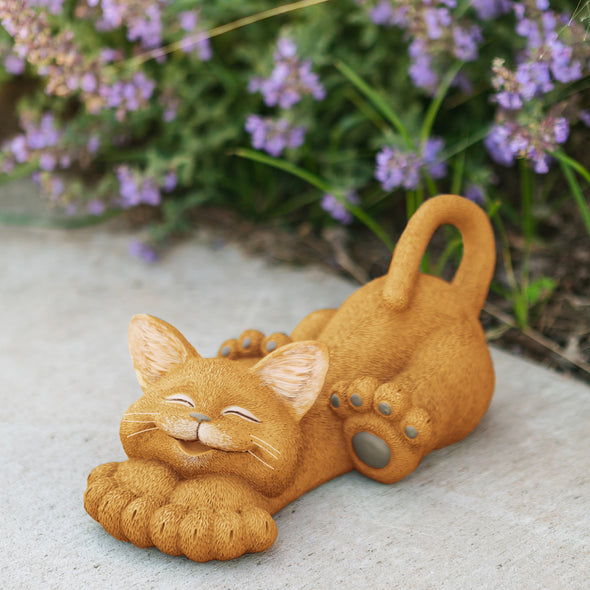 Happy Cat Lounging Garden Statue